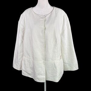 Talbots Woman 18W White 100% Linen Snap Front Jacket Lined Peplum Hem Pockets